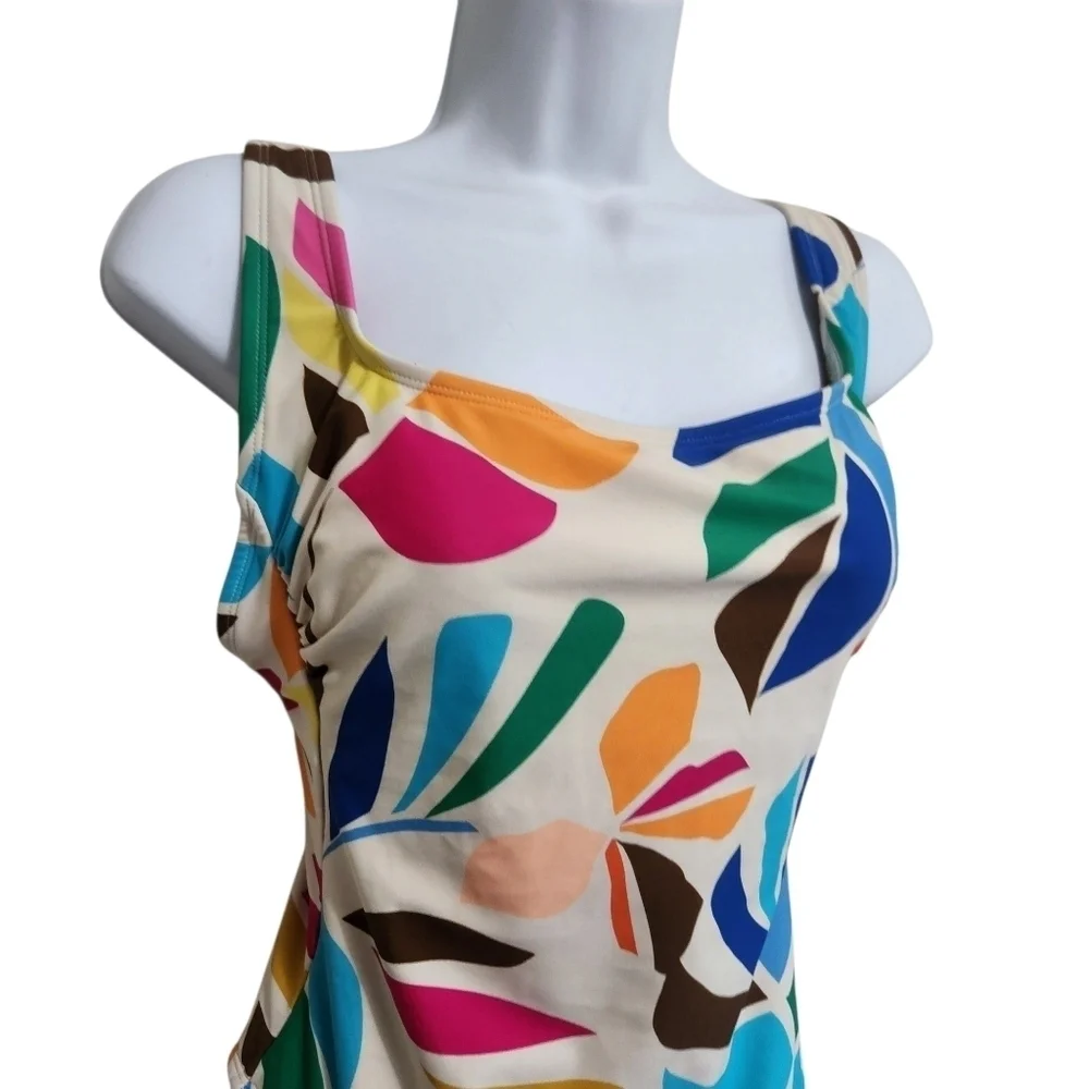 TABITHA BROWN BOTANICAL PRINT SCOOP NECK ONE PIECE SWIMSUIT SZ M